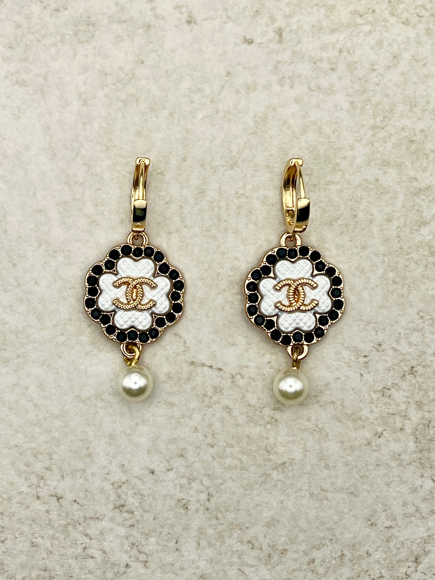 White cushion drop earrings