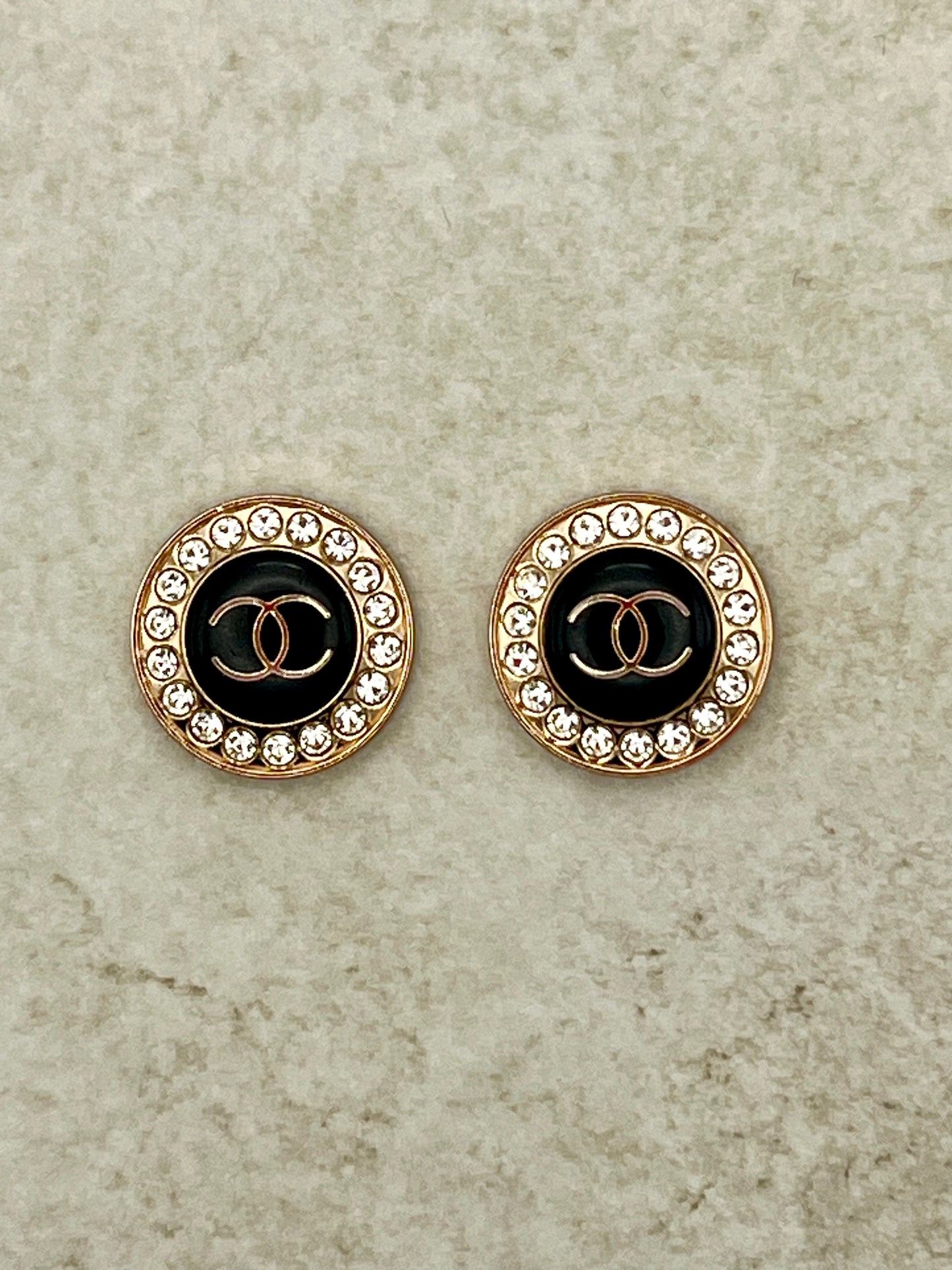 Black and gold rhinestone stud earrings